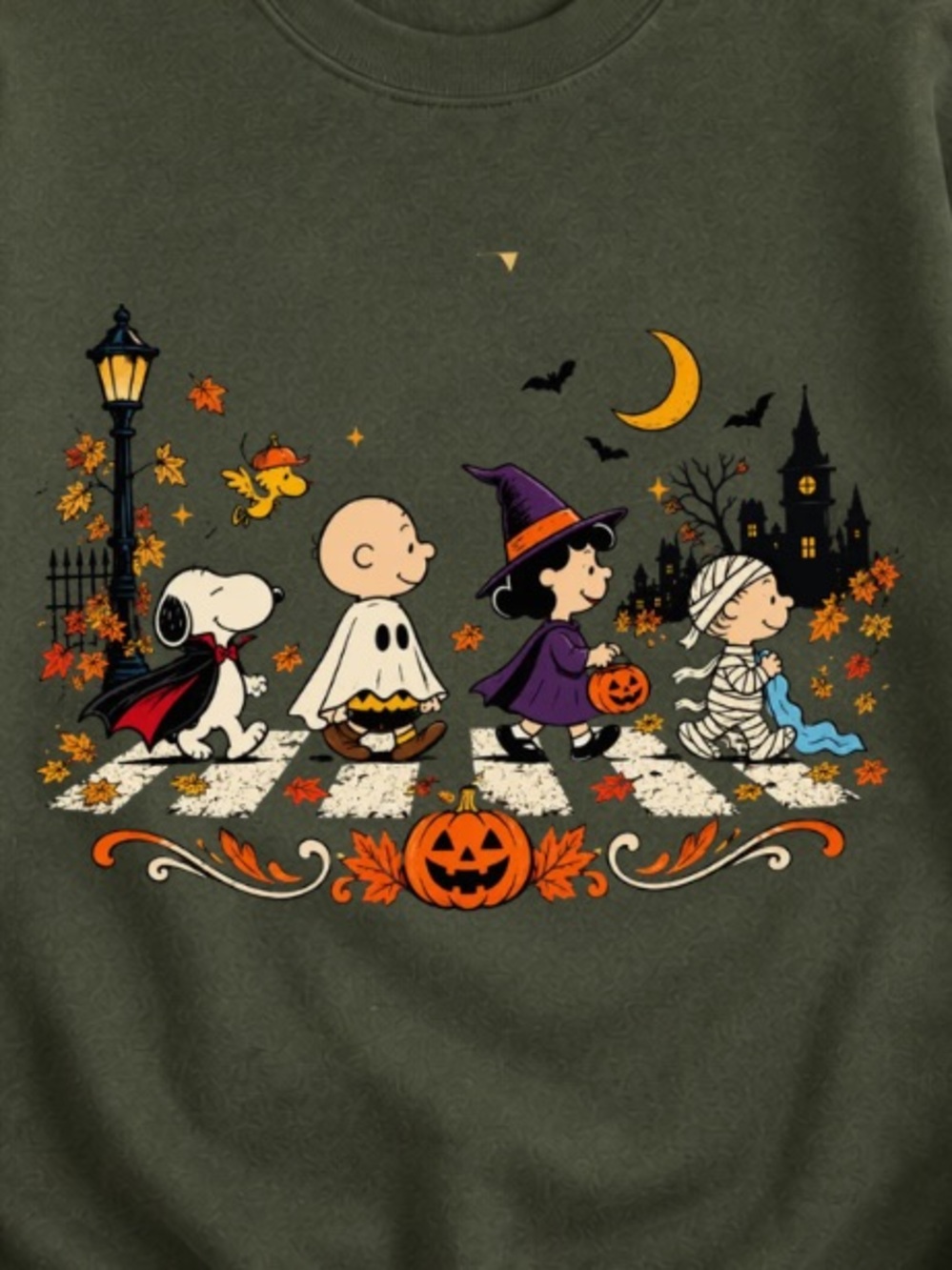 Forest Green Halloween Peanuts Crewneck Sweatshirt - Picture 2 of 3